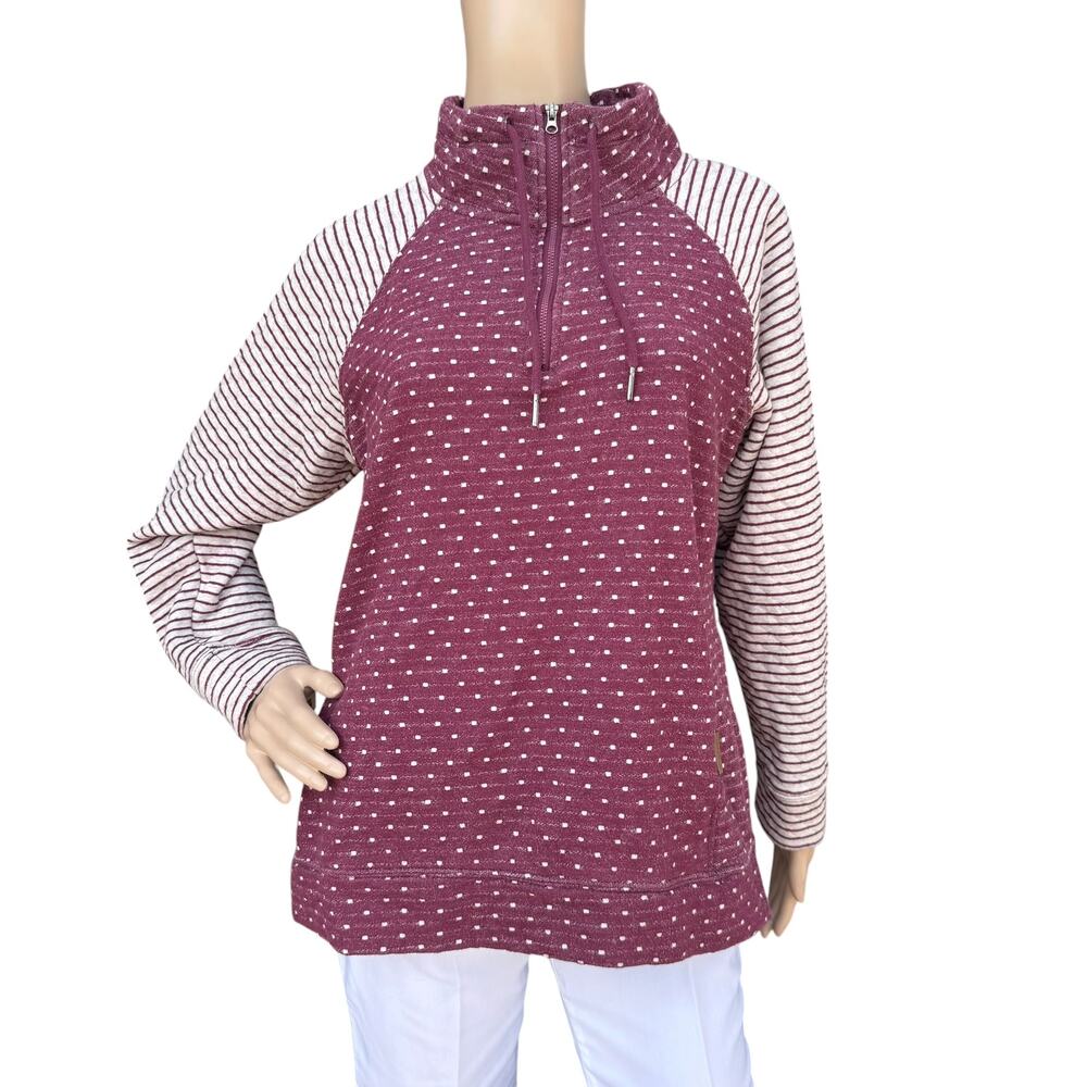 Maurices Maroon Dot Striped Quarter Zip Sweatshirt Mock Neck Pullover Women L